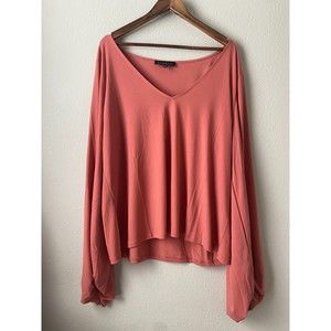 Eloquii Pink Slouchy Oversized Balloon Sleeve V Neck Blouse Womens Size 22/24